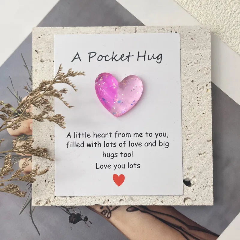 Calin de Poche Avec Carte - A Pocket Hug - Coeur Résine à Offrir