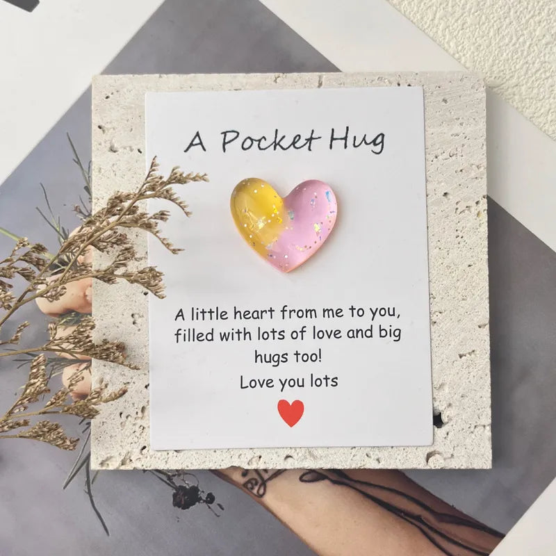 Calin de Poche Avec Carte - A Pocket Hug - Coeur Résine à Offrir