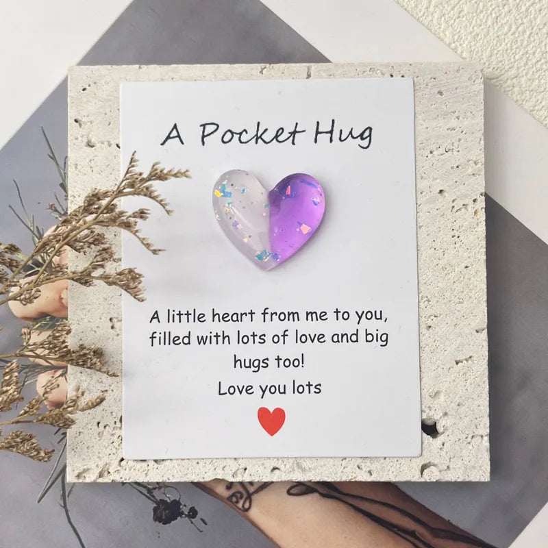 Calin de Poche Avec Carte - A Pocket Hug - Coeur Résine à Offrir