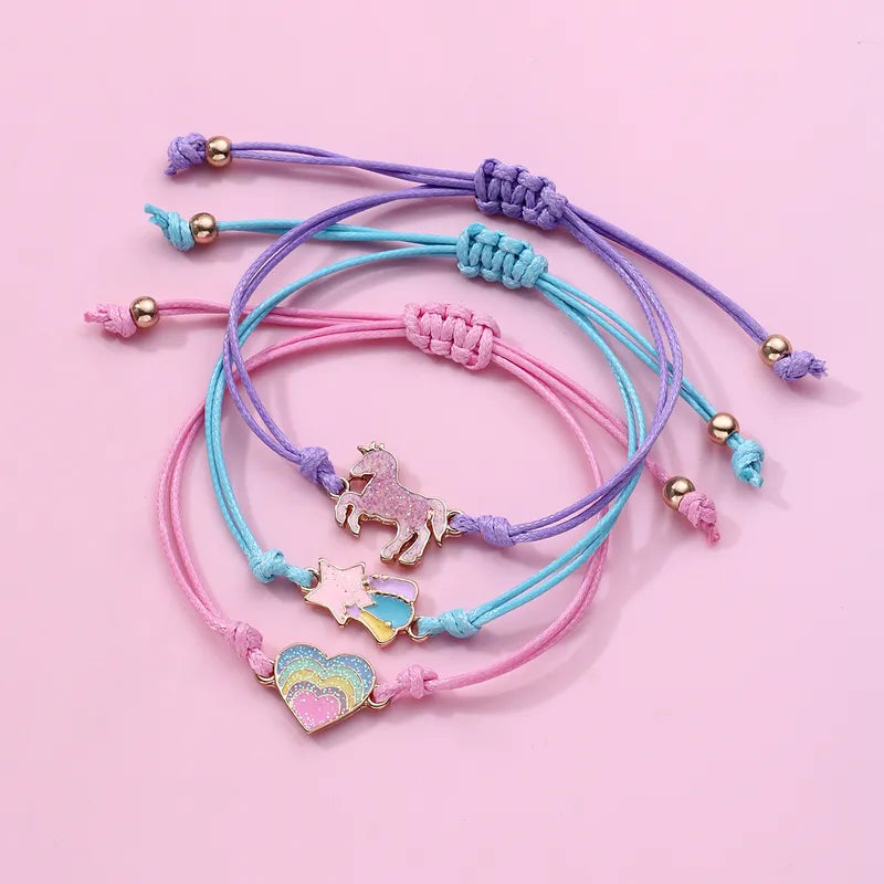Lot de 3 Bracelets Cordon Réglable avec Carte - Licorne Etoile Filante Coeur Multicouleurs Pastel - Mignon