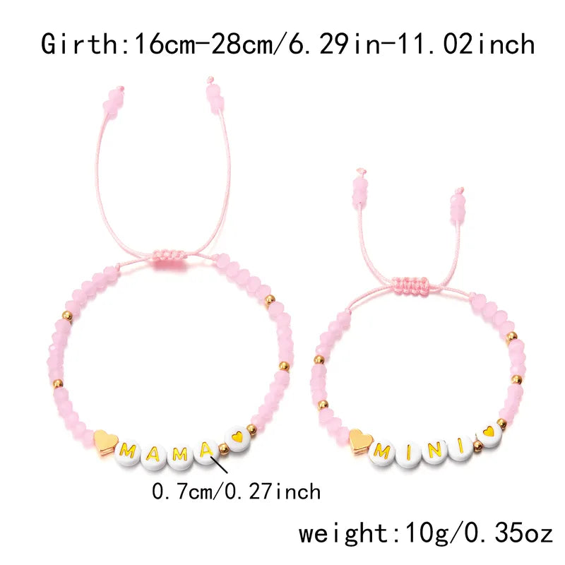 Lot de 2 Bracelets Cordon Réglable avec Carte - Mère Fille Fils - Mama Mini - Famille Parents Enfant Maman Fille Fils