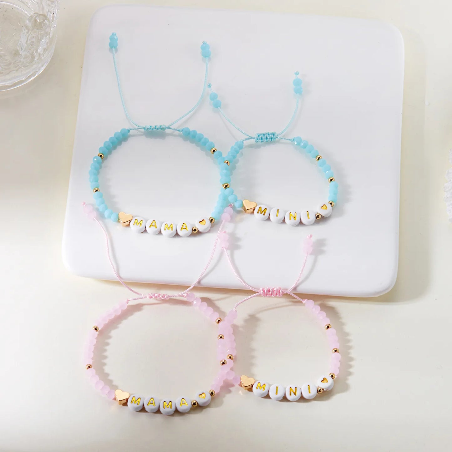 Lot de 2 Bracelets Cordon Réglable avec Carte - Mère Fille Fils - Mama Mini - Famille Parents Enfant Maman Fille Fils