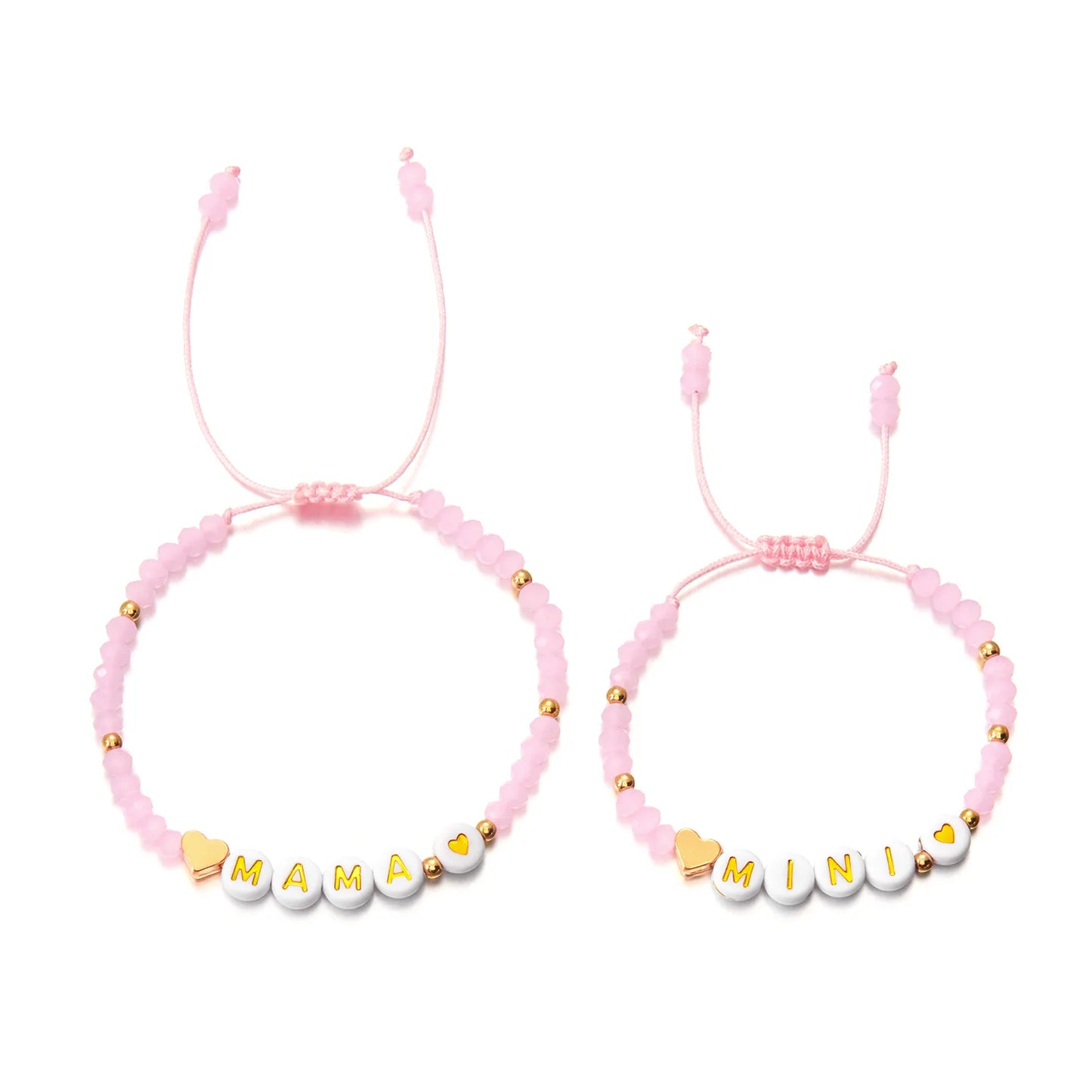 Lot de 2 Bracelets Cordon Réglable avec Carte - Mère Fille Fils - Mama Mini - Famille Parents Enfant Maman Fille Fils