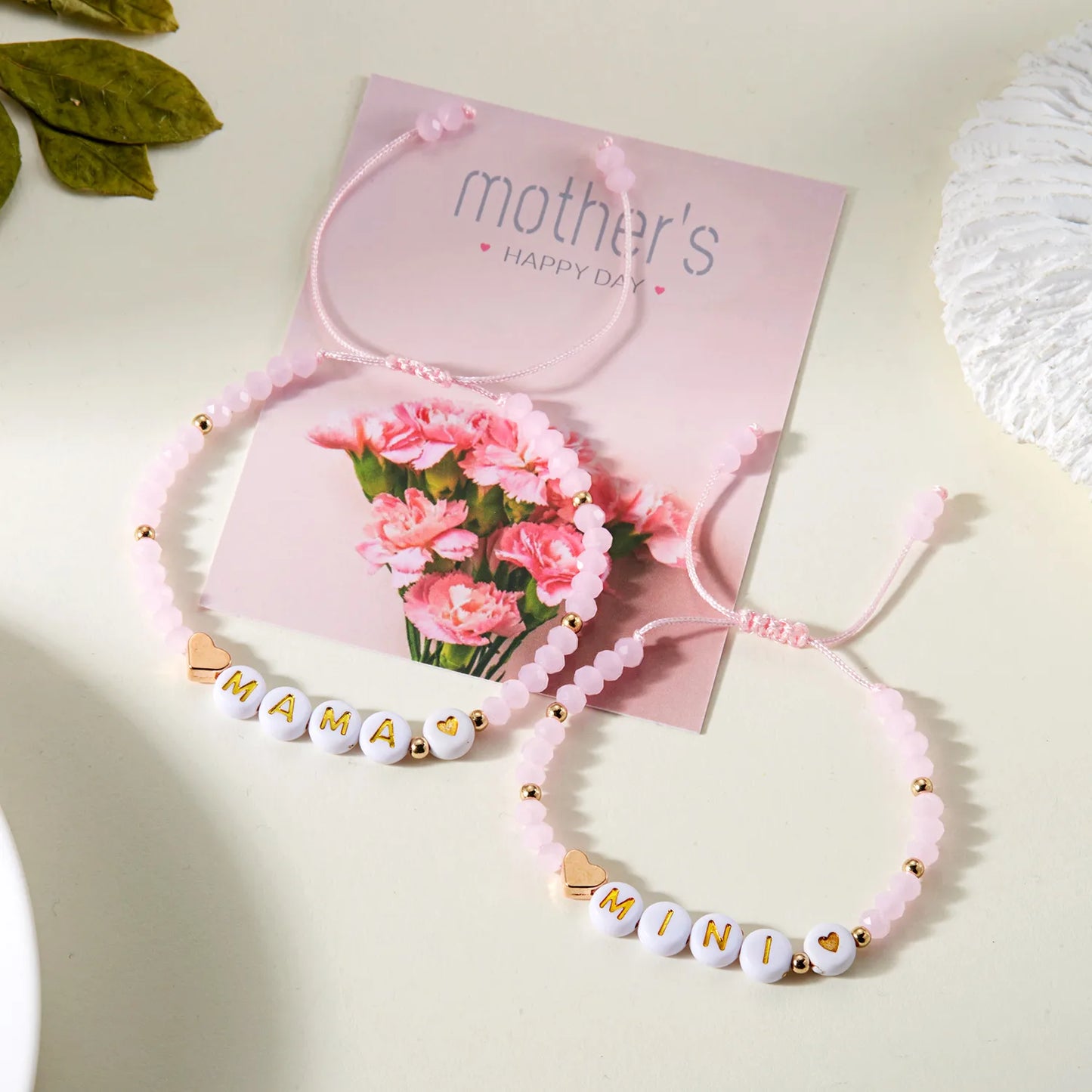 Lot de 2 Bracelets Cordon Réglable avec Carte - Mère Fille Fils - Mama Mini - Famille Parents Enfant Maman Fille Fils
