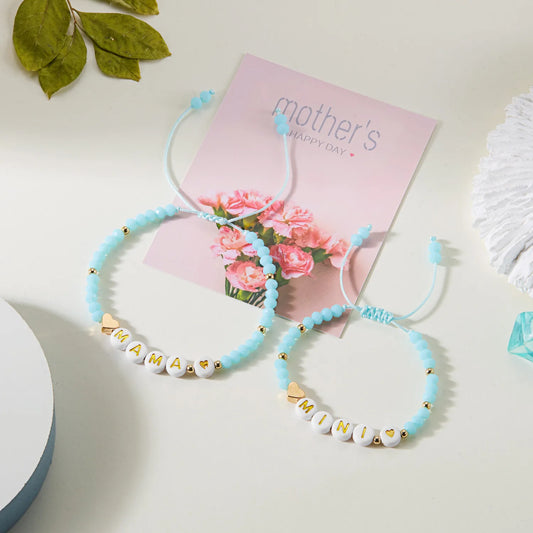 Lot de 2 Bracelets Cordon Réglable avec Carte - Mère Fille Fils - Mama Mini - Famille Parents Enfant Maman Fille Fils