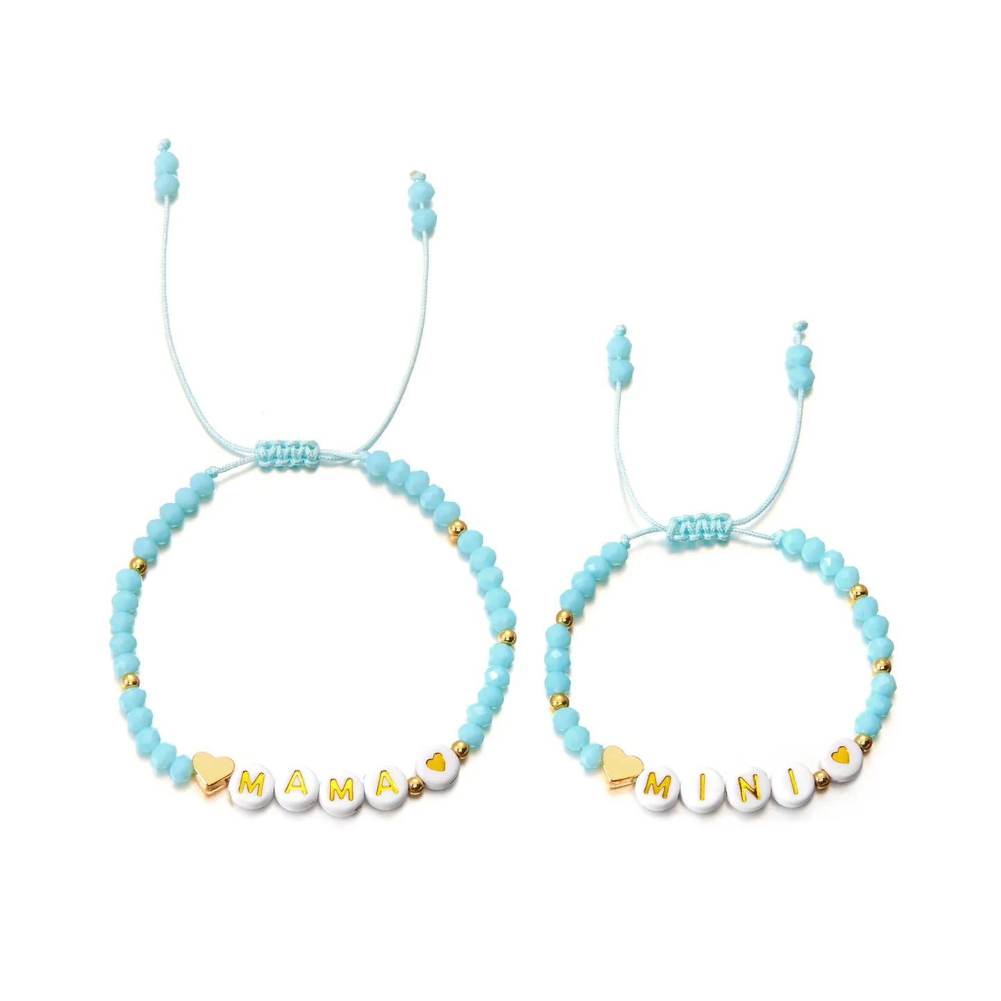 Lot de 2 Bracelets Cordon Réglable avec Carte - Mère Fille Fils - Mama Mini - Famille Parents Enfant Maman Fille Fils