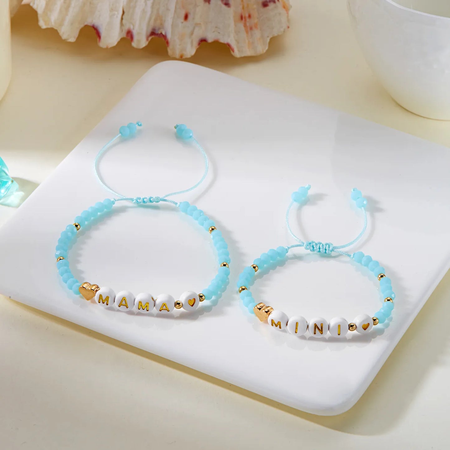 Lot de 2 Bracelets Cordon Réglable avec Carte - Mère Fille Fils - Mama Mini - Famille Parents Enfant Maman Fille Fils