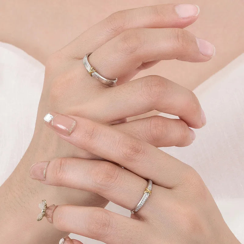 Lot de 2 Anneaux Réglable pour Adultes - Bagues - Noeuds - BFF - Best Friends Forever - Couple Amoureux Amitié - Argent 925