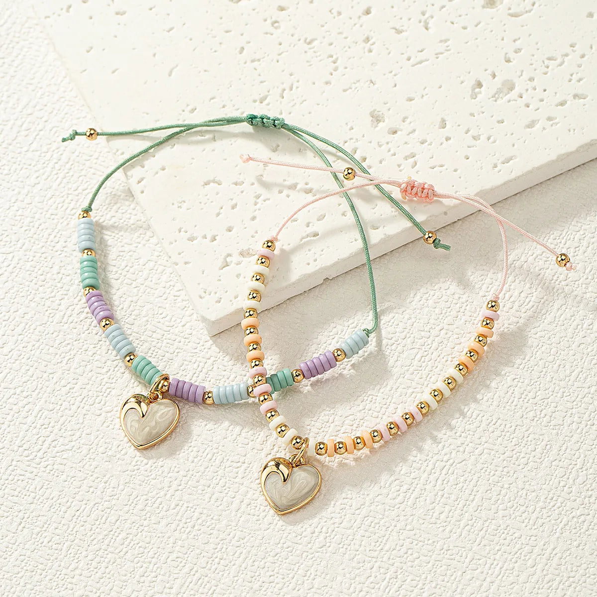 Lot de 2 Bracelets D'amitié Cordon Réglable - Coeur Nacré - BFF - Best Friends Forever - Amitié - Fantaisie