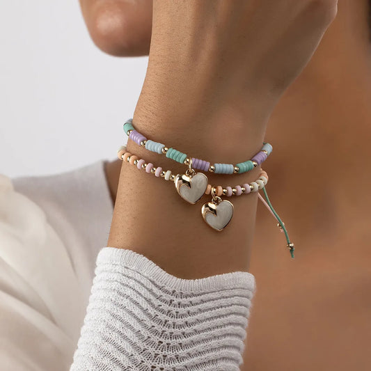 Lot de 2 Bracelets D'amitié Cordon Réglable - Coeur Nacré - BFF - Best Friends Forever - Amitié - Fantaisie