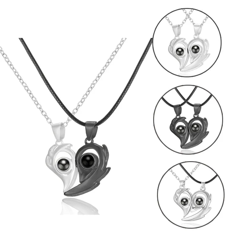 Lot de 2 Colliers D'amitié Aimanté -  Coeur - BFF - Best Friends Forever - Amoureux Couple Amitié -  Projection Message
