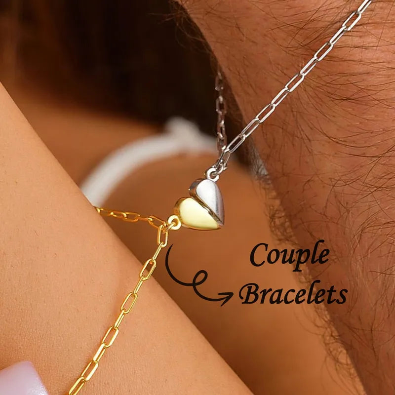 Lot de 2 Bracelets D'amitié Gourmettes - BFF - Best Friends Forever - Acier Inoxydable - Couple Amoureux Amitié - Pendentif Aimanté Coeur