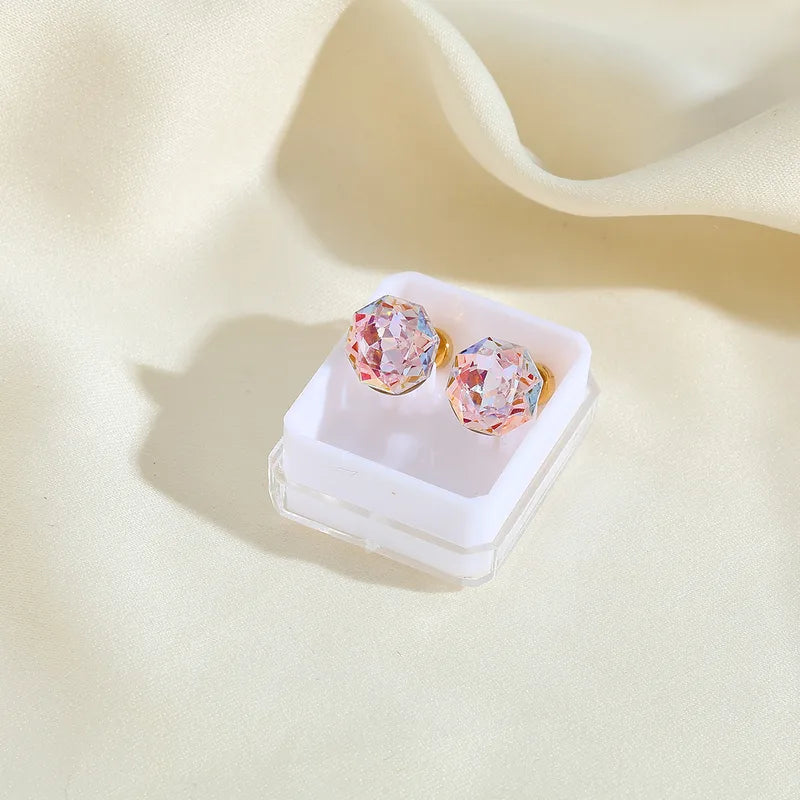 Boucles Oreilles - Diamant Couleurs 8mm - Acier Inoxydable 304 Plaqué Or 18K - Clous d'oreilles