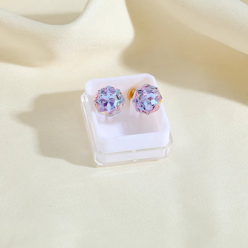 Boucles Oreilles - Diamant Couleurs 8mm - Acier Inoxydable 304 Plaqué Or 18K - Clous d'oreilles