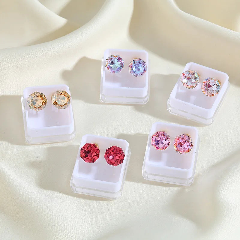 Boucles Oreilles - Diamant Couleurs 8mm - Acier Inoxydable 304 Plaqué Or 18K - Clous d'oreilles
