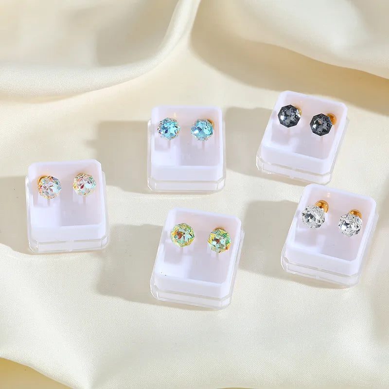 Boucles Oreilles - Diamant Couleurs 6mm - Acier Inoxydable 304 Plaqué Or 18K - Clous d'oreilles