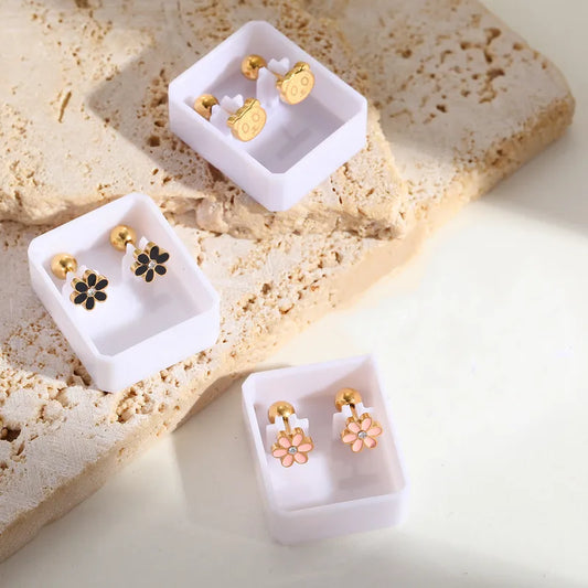 Boucles Oreilles - Panda ou Fleur - Acier Inoxydable 304 Zircon Plaqué Or 18K - Clous d'oreilles