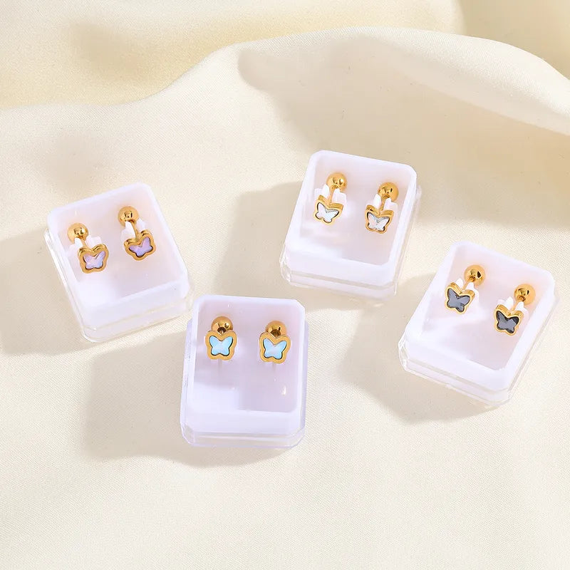 Boucles Oreilles - Papillon Diamant Couleurs - Acier Inoxydable 304 Zircon Plaqué Or 18K - Clous d'oreilles