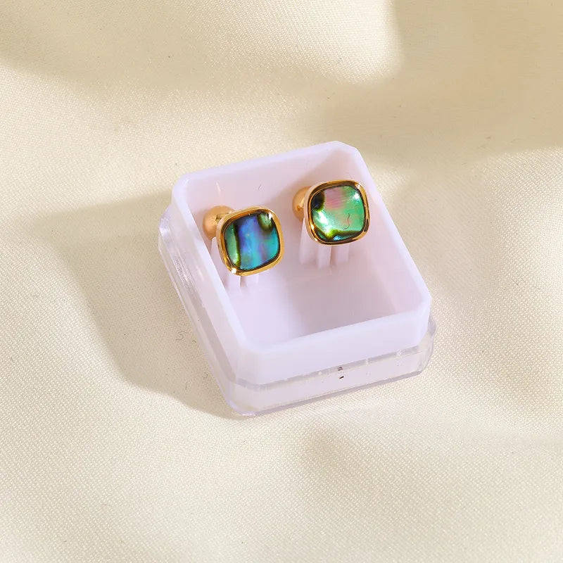Boucles Oreilles - Coquille d'Ormeau - Acier Inoxydable 304 Zircon Plaqué Or 18K - Clous d'oreilles