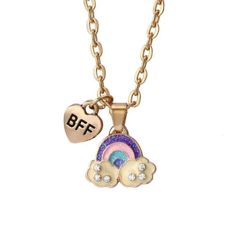 Lot de 2 Colliers D'amitié - Coeur Arc en Ciel Nuages - BFF - Best Friends Forever - Amoureux Couple - Fantaisie - Mignon - Amitié