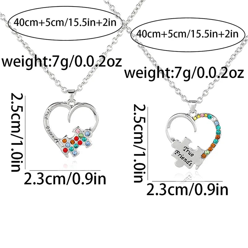 Lot de 2 Colliers D'amitié - Coeur Puzzle Strass - BFF - Best Friends Forever - Amitié