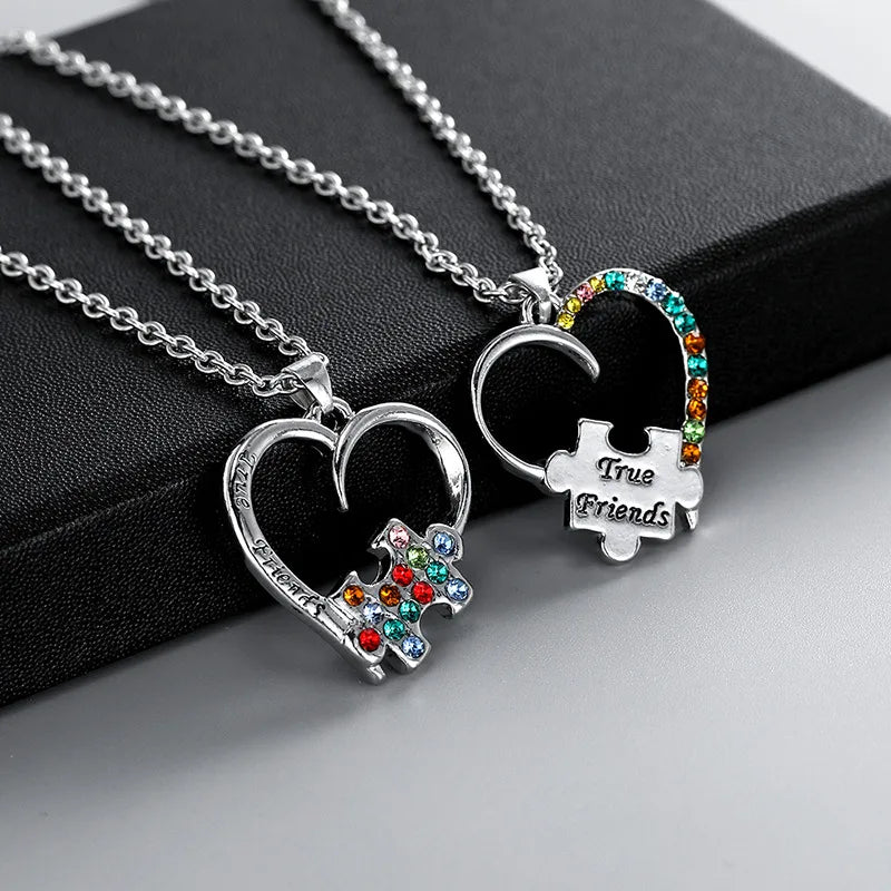 Lot de 2 Colliers D'amitié - Coeur Puzzle Strass - BFF - Best Friends Forever - Amitié