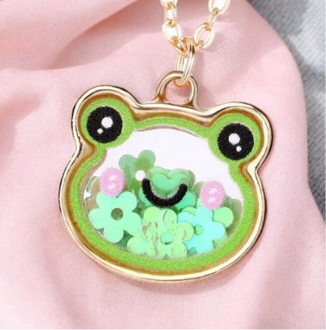 Collier Panda - Grenouille - Vache - Mignon - Pendentif intérieur Paillettes Etoile Coeur Perles Phosphorescent