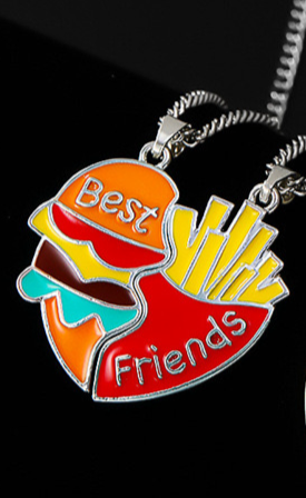 Lot de 2 Colliers D'amitié - Hamburger Frites à Partager - BFF -   Best Friends Forever - Amoureux Meilleurs Amis Couple Amitié