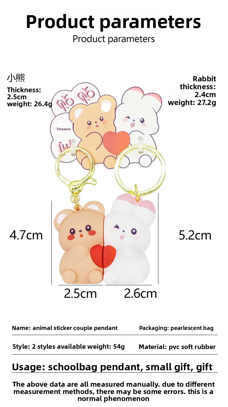 Porte Clés - Mignon Grenouille Lapin Ourson - A Partager - Aimanté - Amoureux - Meilleurs Amis - Pendentif Sac - BFF - Best Friends - Amitié