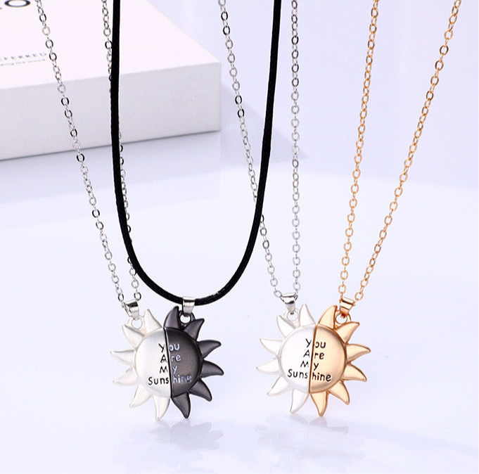 Set of 2 Chains Friendship Necklaces Sun You Are My Sunshine - BFF Best Friends Forever - Fantasy - Magnetized Couple Lovers Pendant