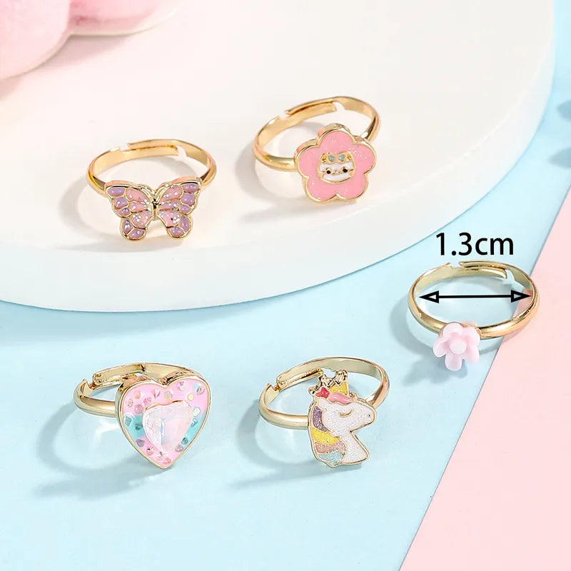 Lot de 5 Bagues Réglables pour Enfants  - Bague Papillon Coeur Licorne Fleur - BFF