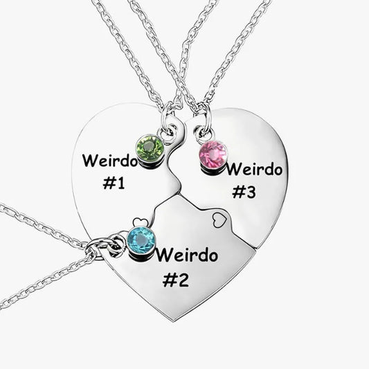 Lot de 3 Colliers D'amitié - Coeur - BFF - Best Friends Forever - "Weirdo" - Acier Inoxydable - Strass - Amitié