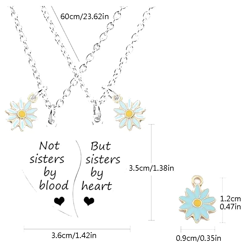 Lot de 2 Colliers D'amitié - Coeur Fleur - Not Sister by Blood but by Heart - BFF - Best Friends - Amoureux Amitié - Acier Inoxydable