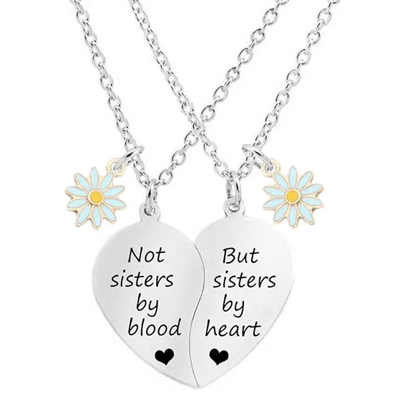 Lot de 2 Colliers D'amitié - Coeur Fleur - Not Sister by Blood but by Heart - BFF - Best Friends - Amoureux Amitié - Acier Inoxydable