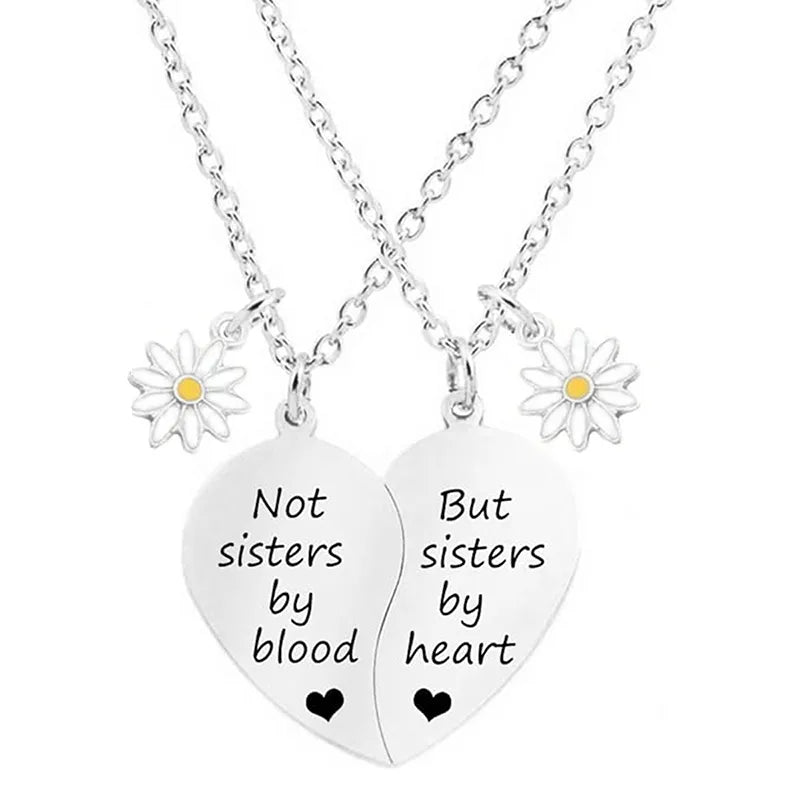 Lot de 2 Colliers D'amitié - Coeur Fleur - Not Sister by Blood but by Heart - BFF - Best Friends - Amoureux Amitié - Acier Inoxydable