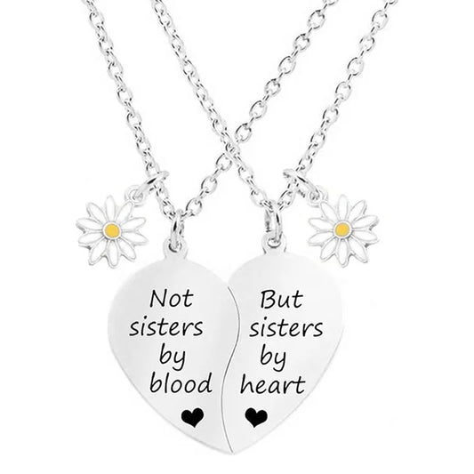 Lot de 2 Colliers D'amitié - Coeur Fleur - Not Sister by Blood but by Heart - BFF - Best Friends - Amoureux Amitié - Acier Inoxydable