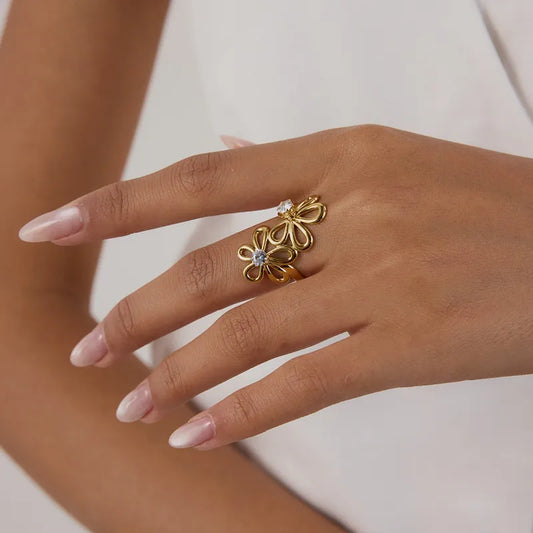 Bague Réglable Adulte - Ajustable - Acier Inoxydable 316 - Fleurs