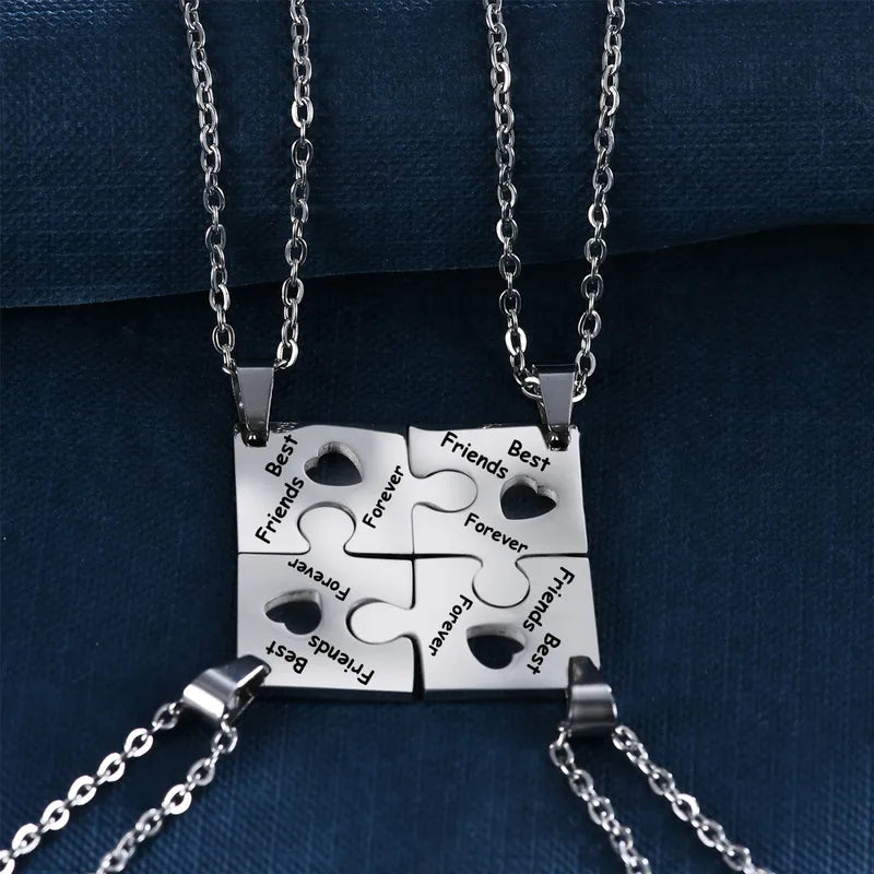 Lot de 4 Colliers D'amitié - Puzzle Coeur - BFF - Best Friends Forever - Amitié - Acier Inoxydable -Pendentif et Chaine Argenté