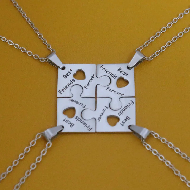 Lot de 4 Colliers D'amitié - Puzzle Coeur - BFF - Best Friends Forever - Amitié - Acier Inoxydable -Pendentif et Chaine Argenté