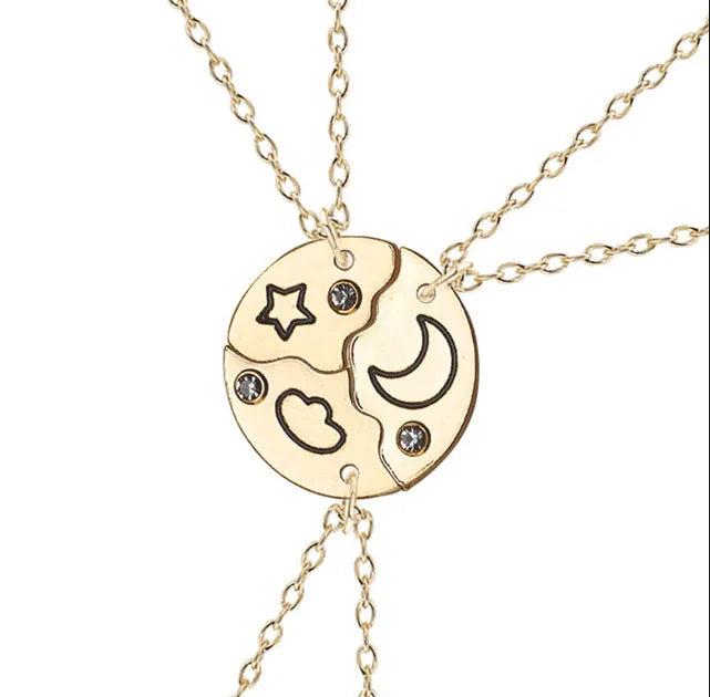 Lot de 3 Colliers D'amitié - Etoile Lune Nuage - BFF - Best Friends Forever - Pendentif Puzzle Rond - Mignon - Amitié - À Partager