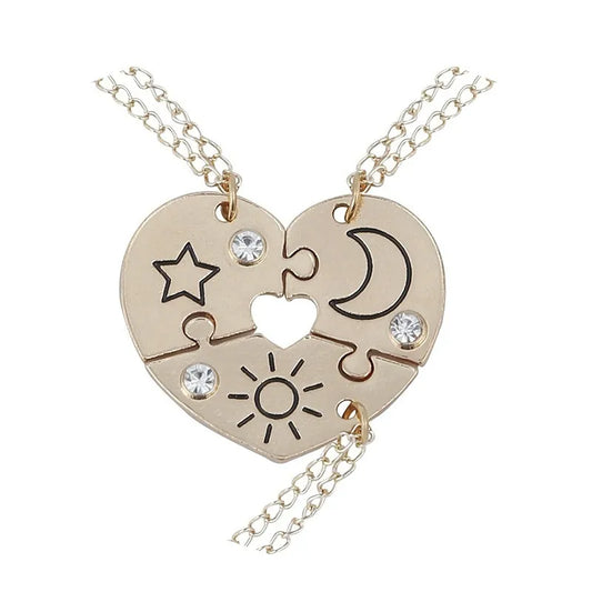 Lot de 3 Colliers D'amitié - Etoile Lune Nuage - BFF - Best Friends Forever - Pendentif Puzzle Rond - Mignon - Amitié - À Partager