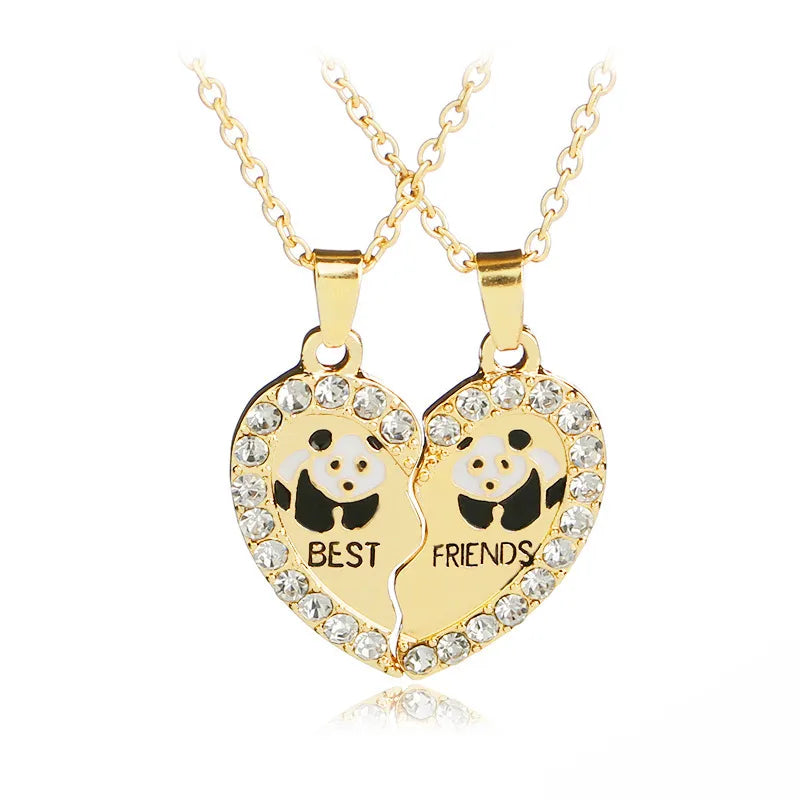 Lot de 2 Colliers D'amitié - Coeur Panda - BFF - Best Friends Forever - Fantaisie - Pendentif et Chaine Argenté Doré - Amitié