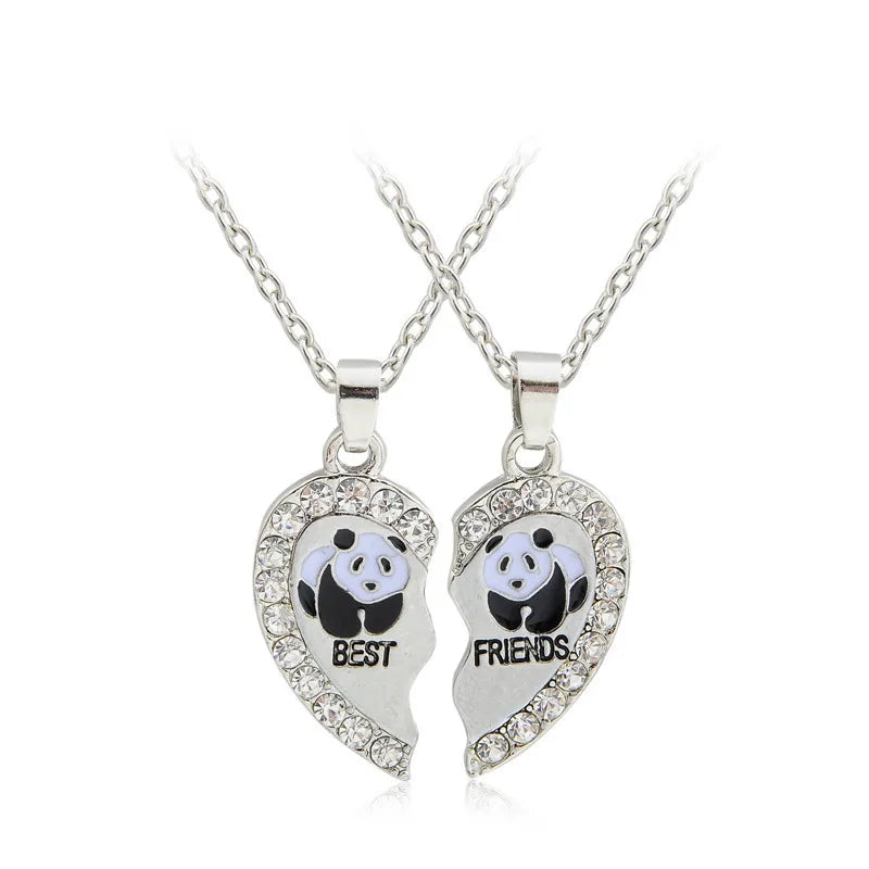 Lot de 2 Colliers D'amitié - Coeur Panda - BFF - Best Friends Forever - Fantaisie - Pendentif et Chaine Argenté Doré - Amitié