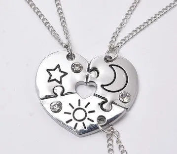 Lot de 3 Colliers D'amitié - Etoile Lune Nuage - BFF - Best Friends Forever - Pendentif Puzzle Rond - Mignon - Amitié - À Partager