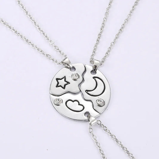 Lot de 3 Colliers D'amitié - Etoile Lune Nuage - BFF - Best Friends Forever - Pendentif Puzzle Rond - Mignon - Amitié - À Partager