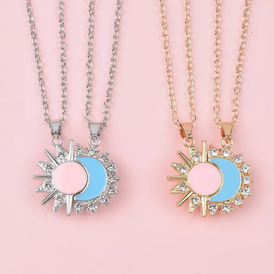 Lot de 2 Colliers BFF - Lune et Soleil - Best Friends Forever - Pendentif Aimanté - Colliers à partager
