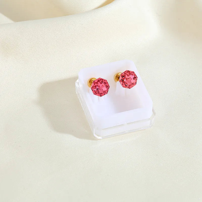 Boucles Oreilles - Diamant Couleurs 6mm - Acier Inoxydable 304 Plaqué Or 18K - Clous d'oreilles