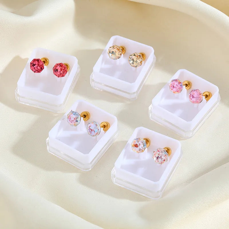 Boucles Oreilles - Diamant Couleurs 6mm - Acier Inoxydable 304 Plaqué Or 18K - Clous d'oreilles
