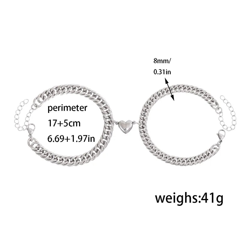 Lot de 2 Bracelets D'amitié Gourmettes - BFF - Best Friends Forever - Acier Inoxydable - Couple Amoureux Amitié - Pendentif Aimanté Coeur