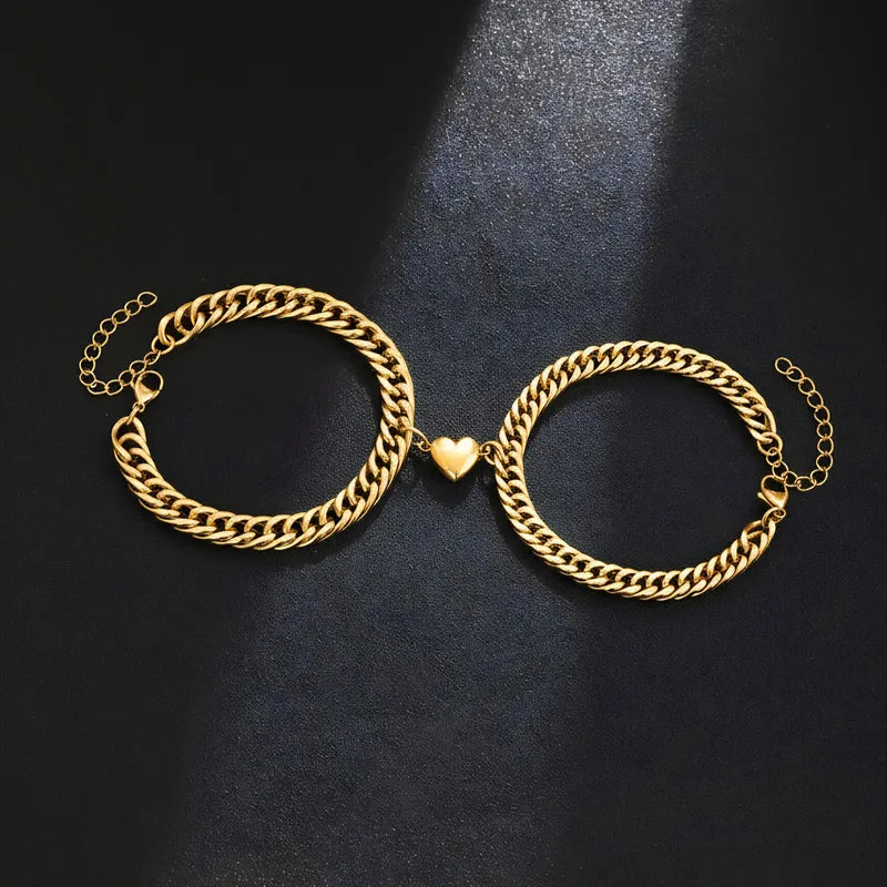 Lot de 2 Bracelets D'amitié Gourmettes - BFF - Best Friends Forever - Acier Inoxydable - Couple Amoureux Amitié - Pendentif Aimanté Coeur